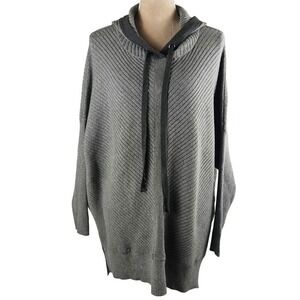 DEX Womens XL Sweater Ribbed Gray Hooded Pullover‎ Drawstrings Casual Fall